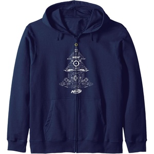 Nerf Christmas Tree Toy Icons Collage Zip Hoodie(Navy Blue)