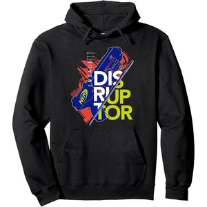 Nerf Engage Disruptor Retro Vintage Text Stack Pullover Hoodie(Black)