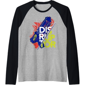 Nerf Engage Disruptor Retro Vintage Text Stack Raglan Baseball Tee(Black/Athletic Heather)