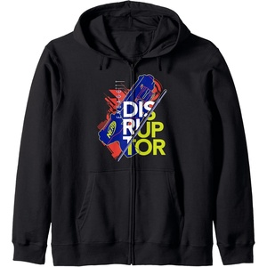 Nerf Engage Disruptor Retro Vintage Text Stack Zip Hoodie(Black)