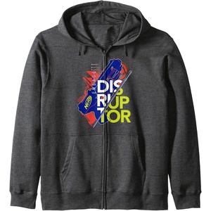 Nerf Engage Disruptor Retro Vintage Text Stack Zip Hoodie(Dark Heather Grey)
