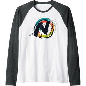 Nerf Glitch Color Graphic Logo Raglan Baseball Tee(Dark Heather Grey/White)
