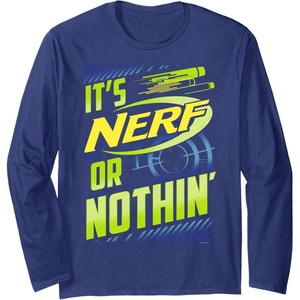 Nerf It’s Nerf Or Nothin’ Retro Bold Logo Long Sleeve T-Shirt(Navy Blue)