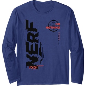 Nerf It’s Nerf Or Nothing Target Bullseye Side Graphic Long Sleeve T-Shirt(Navy Blue)