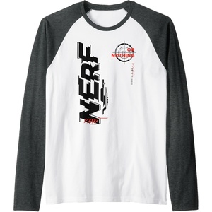 Nerf It’s Nerf Or Nothing Target Bullseye Side Graphic Raglan Baseball Tee(Dark Heather Grey/White)