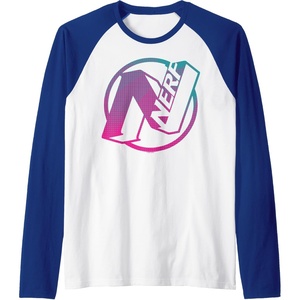 Nerf N Gradient Comic Style Logo Raglan Baseball Tee(Royal Blue/White)
