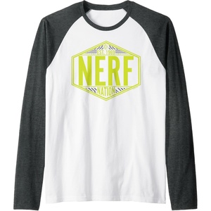 Nerf Nation Est 1969 Neon Badge Logo Raglan Baseball Tee(Dark Heather Grey/White)