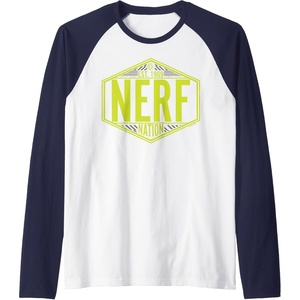 Nerf Nation Est 1969 Neon Badge Logo Raglan Baseball Tee(Navy Blue/White)