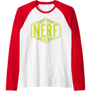 Nerf Nation Est 1969 Neon Badge Logo Raglan Baseball Tee(Red/White)