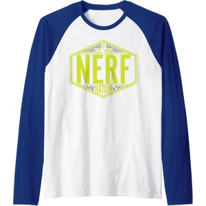 Nerf Nation Est 1969 Neon Badge Logo Raglan Baseball Tee(Royal Blue/White)