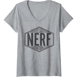 Nerf Nation Est 1969 Neon Badge Logo V2 V-Neck T-Shirt(Heather Grey)