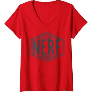 Nerf Nation Est 1969 Neon Badge Logo V2 V-Neck T-Shirt(Red)