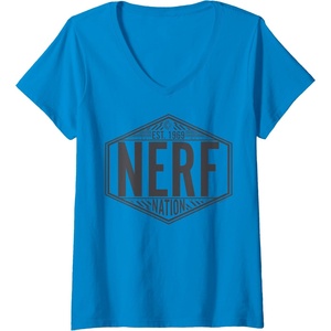 Nerf Nation Est 1969 Neon Badge Logo V2 V-Neck T-Shirt(Sapphire Blue)