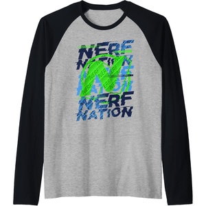 Nerf Nation N Logo Stack Raglan Baseball Tee(Black/Athletic Heather)