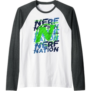 Nerf Nation N Logo Stack Raglan Baseball Tee(Dark Heather Grey/White)