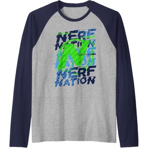 Nerf Nation N Logo Stack Raglan Baseball Tee(Navy Blue/Athletic Heather)