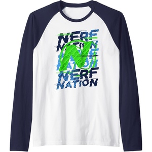 Nerf Nation N Logo Stack Raglan Baseball Tee(Navy Blue/White)