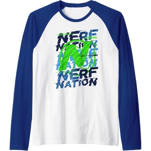 Nerf Nation N Logo Stack Raglan Baseball Tee(Royal Blue/White)