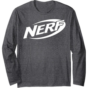 Nerf Simple White Retro Logo Long Sleeve T-Shirt(Dark Heather Grey)