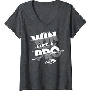 Nerf Win Like A Pro Glitch Text V-Neck T-Shirt(Dark Heather Grey)