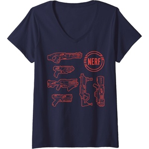 Womens Nerf Blasters Retro Schematic Textbook Outlines V-Neck T-Shirt(Navy Blue)
