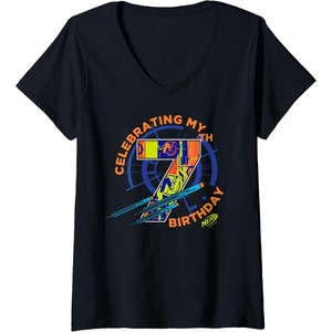 Womens Nerf Celebrating My 7th Birthday V-Neck T-Shirt(Black)