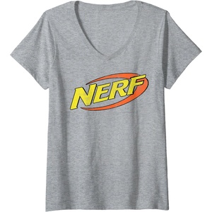 Womens Nerf Classic Distressed Retro Color Logo V-Neck T-Shirt(Heather Grey)