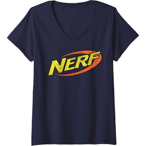 Womens Nerf Classic Distressed Retro Color Logo V-Neck T-Shirt(Navy Blue)