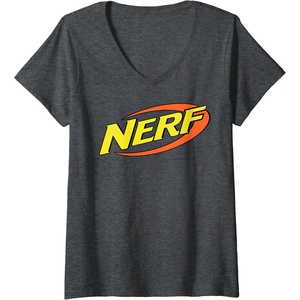Womens Nerf Classic Retro Color Logo V-Neck T-Shirt(Dark Heather Grey)