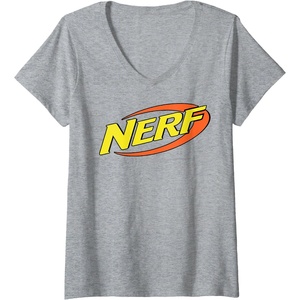 Womens Nerf Classic Retro Color Logo V-Neck T-Shirt(Heather Grey)
