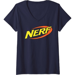 Womens Nerf Classic Retro Color Logo V-Neck T-Shirt(Navy Blue)