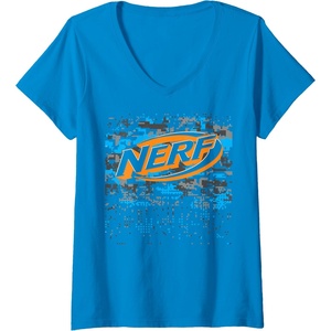 Womens Nerf Glitch Camouflage Logo V-Neck T-Shirt(Sapphire Blue)