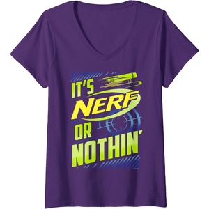 Womens Nerf It’s Nerf Or Nothin’ Retro Bold Logo V-Neck T-Shirt(Purple)