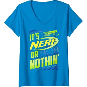 Womens Nerf It’s Nerf Or Nothin’ Retro Bold Logo V-Neck T-Shirt(Sapphire Blue)