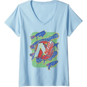 Womens Nerf Logo Blaster Scribbles V-Neck T-Shirt(Baby Blue)