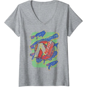 Womens Nerf Logo Blaster Scribbles V-Neck T-Shirt(Heather Grey)
