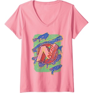 Womens Nerf Logo Blaster Scribbles V-Neck T-Shirt(Pink)