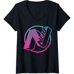 Womens Nerf N Gradient Comic Style Logo V-Neck T-Shirt(Black)
