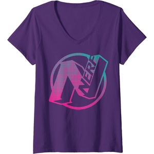 Womens Nerf N Gradient Comic Style Logo V-Neck T-Shirt(Purple)