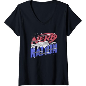 Women’s Nerf Nation Americana Blaster V-Neck T-Shirt(Black)