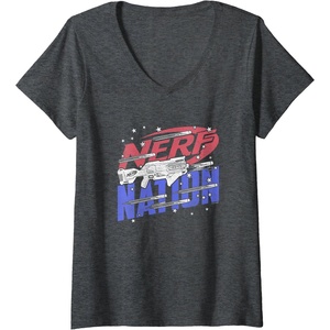 Women’s Nerf Nation Americana Blaster V-Neck T-Shirt(Dark Heather Grey)