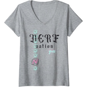 Womens Nerf Nation Logo Stack Blaster V-Neck T-Shirt(Heather Grey)