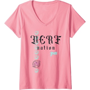 Womens Nerf Nation Logo Stack Blaster V-Neck T-Shirt(Pink)
