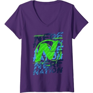 Womens Nerf Nation Logo Stack V-Neck T-Shirt(Purple)