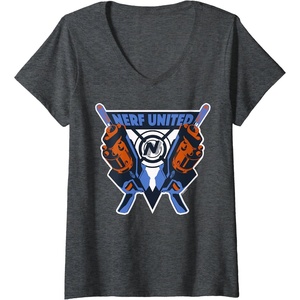 Womens Nerf United Blasters V-Neck T-Shirt(Dark Heather Grey)