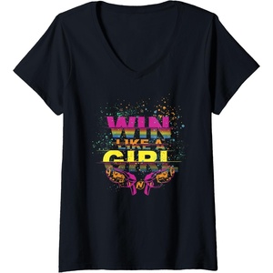 Womens Nerf Win Like A Girl V-Neck T-Shirt(Black)