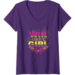 Womens Nerf Win Like A Girl V-Neck T-Shirt(Purple)