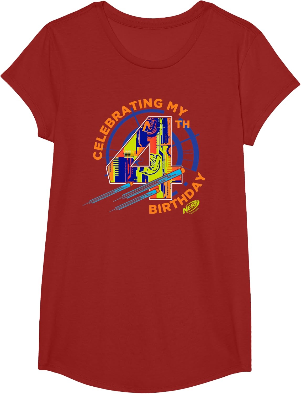 image:imageNerf Birthday Celebrating My 4th Graphic Color Filled Logo TShirtCranberry Red