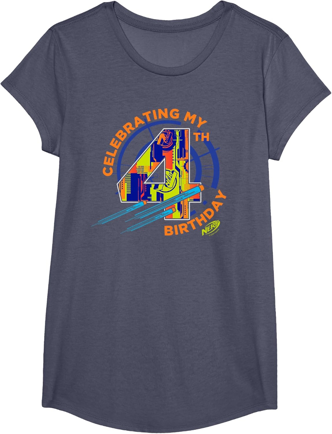 image:imageNerf Birthday Celebrating My 4th Graphic Color Filled Logo TShirtHeather Blue