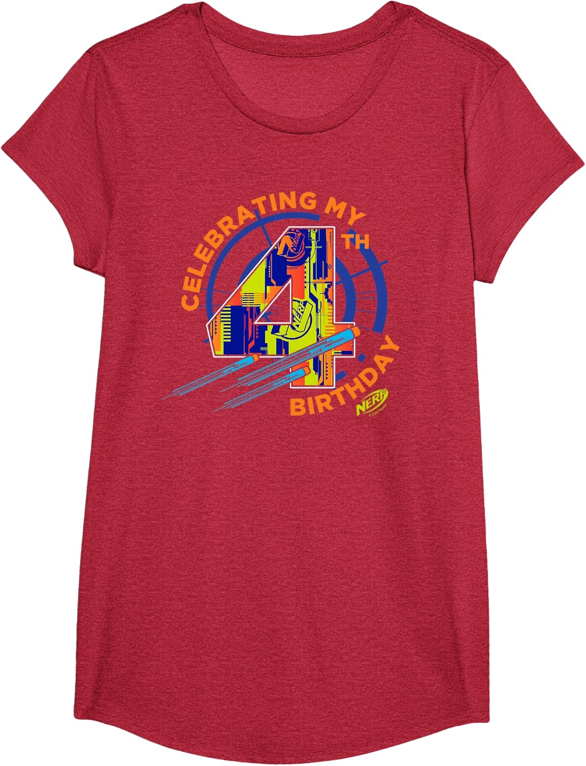 image:imageNerf Birthday Celebrating My 4th Graphic Color Filled Logo TShirtRed Heather